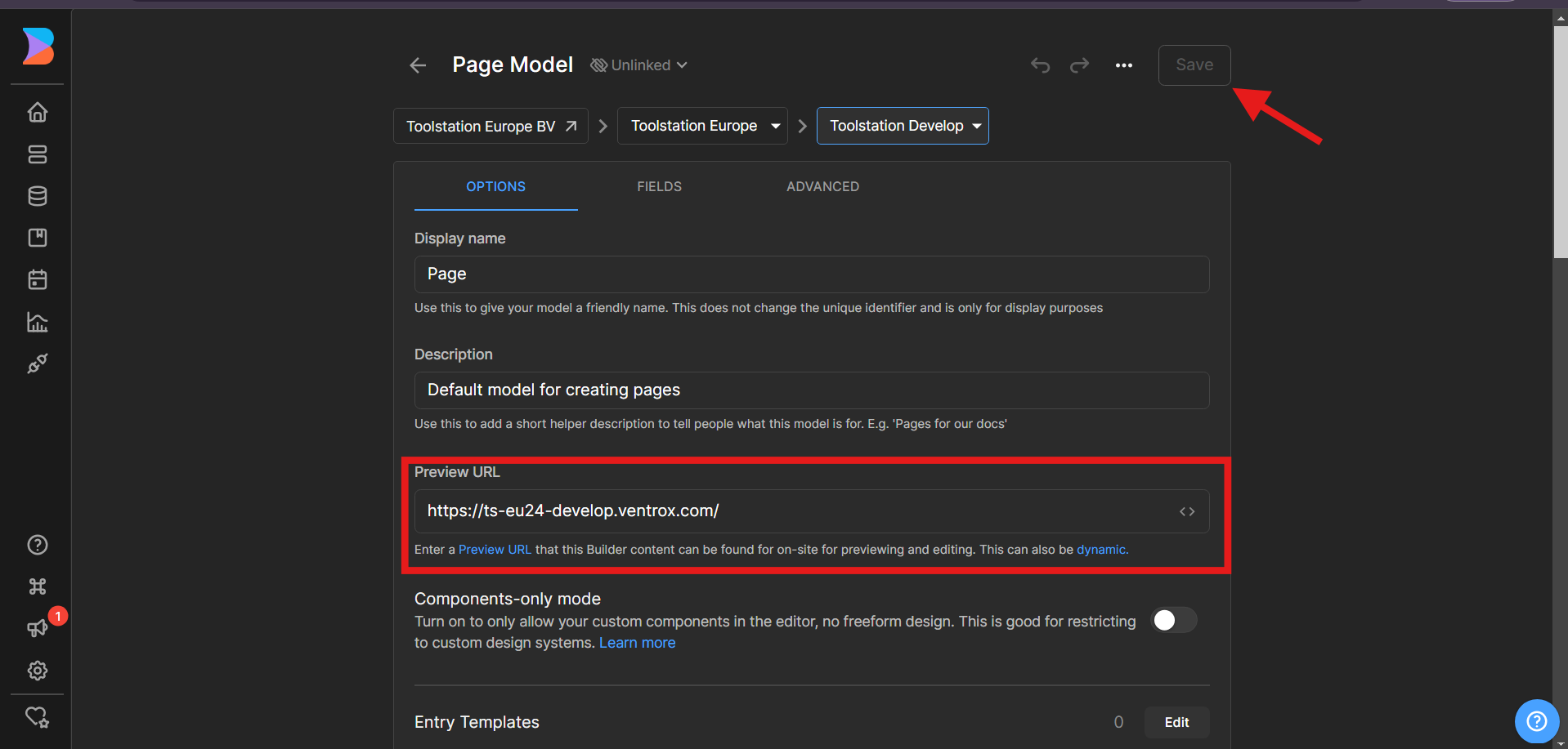 Page Model Preview URL