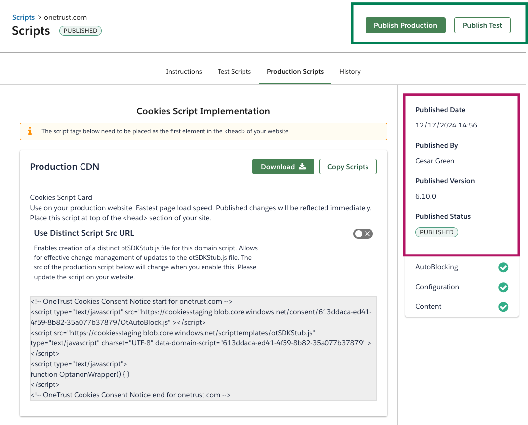 Republish Production Script