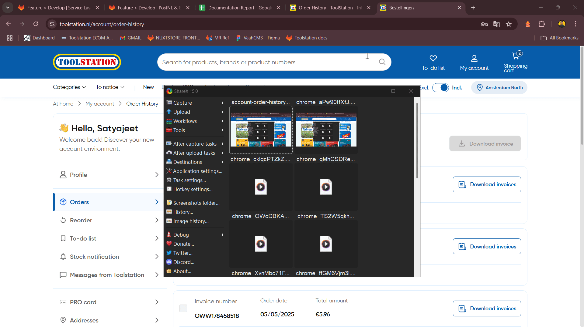 Order History Loading Spinner